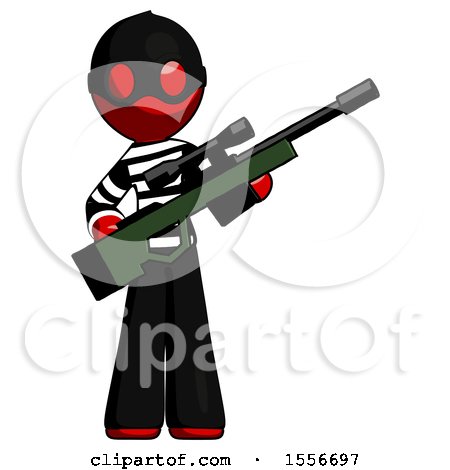 Red Thief Man Holding Sniper Rifle Gun by Leo Blanchette