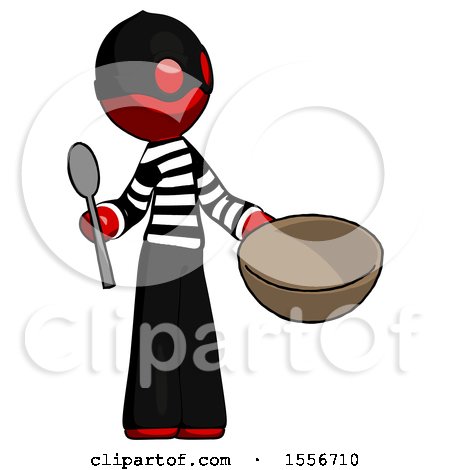 Red Thief Man with Empty Bowl and Spoon Ready to Make Something by Leo Blanchette