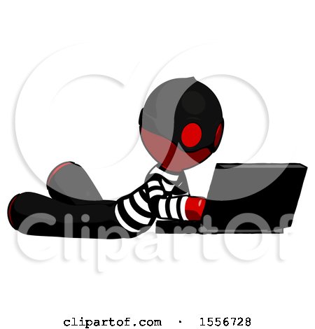Red Thief Man Using Laptop Computer While Lying on Floor Side Angled View by Leo Blanchette
