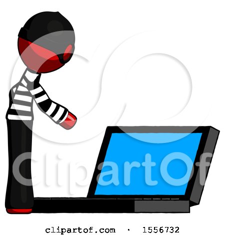 Red Thief Man Using Large Laptop Computer Side Orthographic View by Leo Blanchette