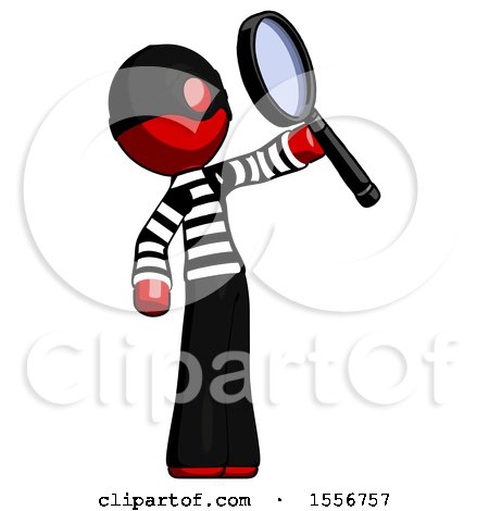 Red Thief Man Inspecting with Large Magnifying Glass Facing up by Leo Blanchette