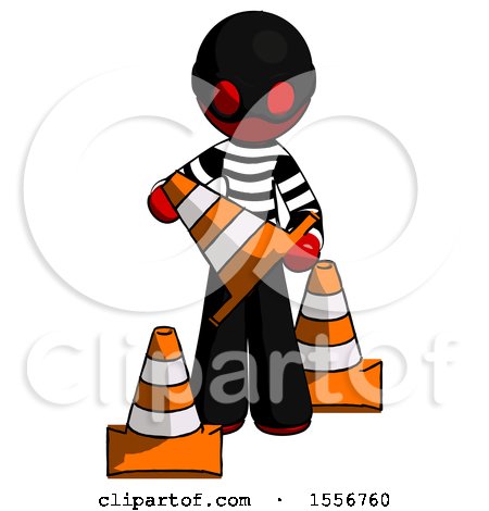 Red Thief Man Holding a Traffic Cone by Leo Blanchette