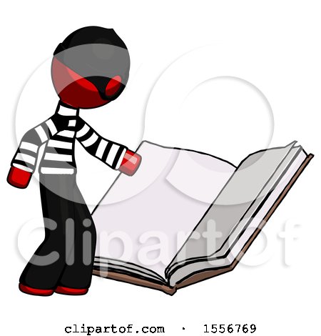 Red Thief Man Reading Big Book While Standing Beside It by Leo Blanchette