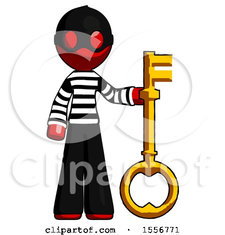 Red Thief Man Holding Key Made of Gold by Leo Blanchette