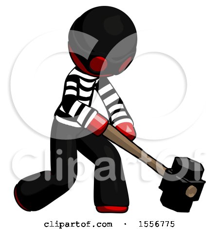 Red Thief Man Hitting with Sledgehammer, or Smashing Something at Angle by Leo Blanchette