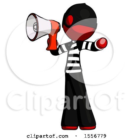Red Thief Man Shouting into Megaphone Bullhorn Facing Left by Leo Blanchette