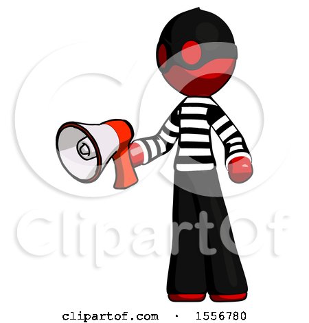 Red Thief Man Holding Megaphone Bullhorn Facing Right by Leo Blanchette