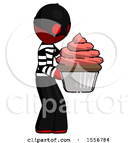 Red Thief Man Holding Large Cupcake Ready to Eat or Serve by Leo Blanchette
