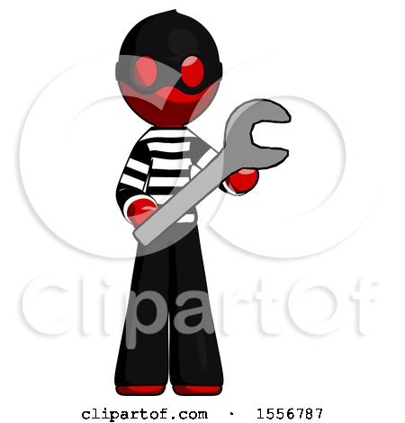 Red Thief Man Holding Large Wrench with Both Hands by Leo Blanchette