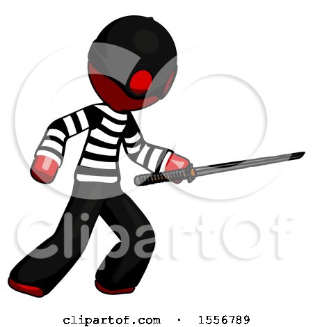 Red Thief Man Stabbing with Ninja Sword Katana by Leo Blanchette