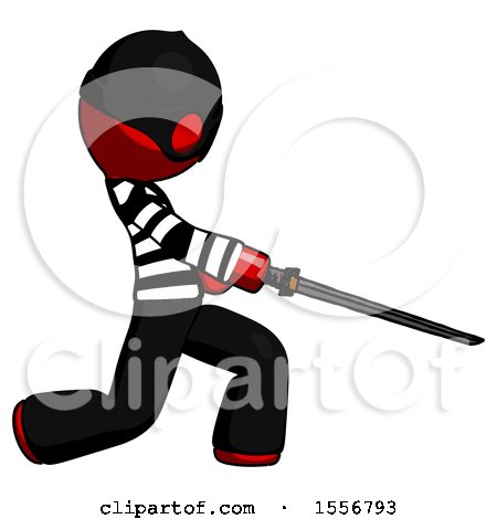 Red Thief Man with Ninja Sword Katana Slicing or Striking Something by Leo Blanchette