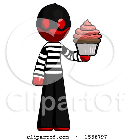 Red Thief Man Presenting Pink Cupcake to Viewer by Leo Blanchette