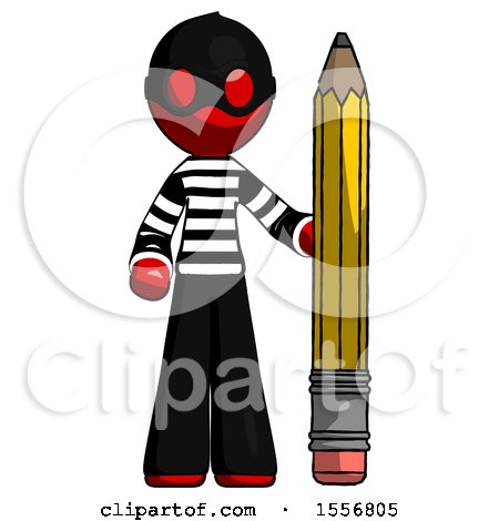 Red Thief Man with Large Pencil Standing Ready to Write by Leo Blanchette