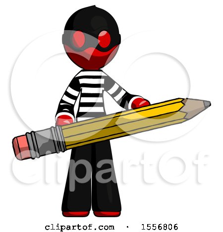 Red Thief Man Writer or Blogger Holding Large Pencil by Leo Blanchette