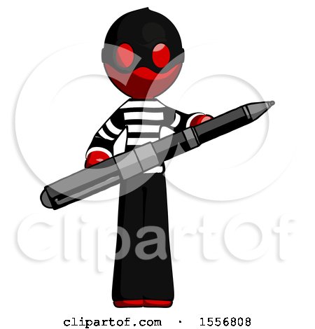 Red Thief Man Posing Confidently with Giant Pen by Leo Blanchette