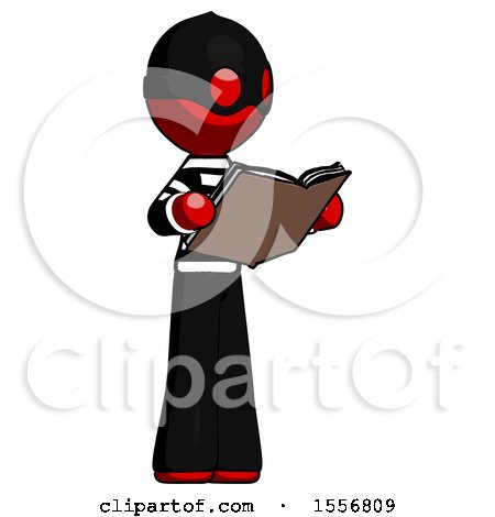 Red Thief Man Reading Book While Standing up Facing Away by Leo Blanchette
