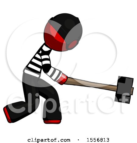 Red Thief Man Hitting with Sledgehammer, or Smashing Something by Leo Blanchette
