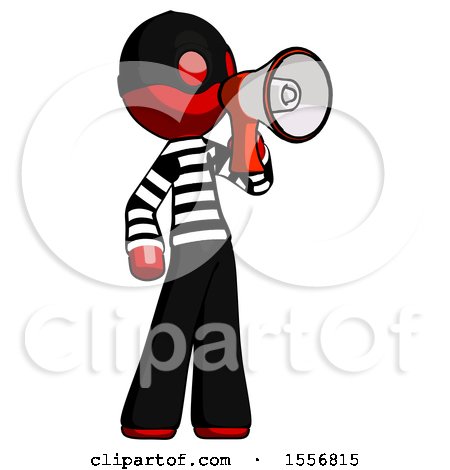 Red Thief Man Shouting into Megaphone Bullhorn Facing Right by Leo Blanchette
