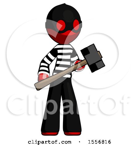 Red Thief Man with Sledgehammer Standing Ready to Work or Defend by Leo Blanchette