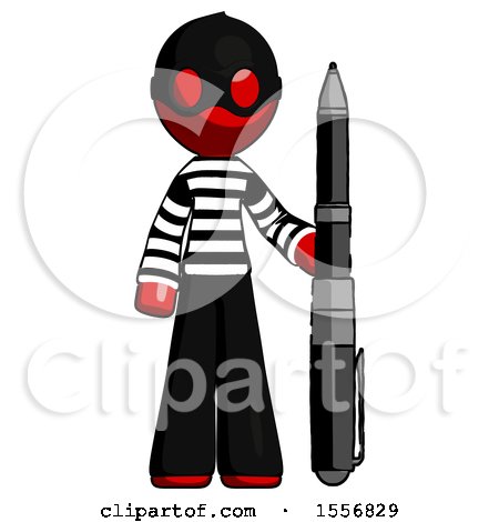 Red Thief Man Holding Large Pen by Leo Blanchette
