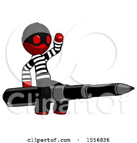 Red Thief Man Riding a Pen like a Giant Rocket by Leo Blanchette