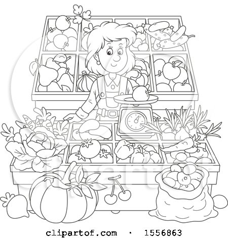 Clipart of a Black and White Woman Working at a Farmers Market - Royalty Free Vector Illustration by Alex Bannykh