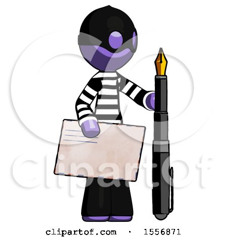 Purple Thief Man Holding Large Envelope and Calligraphy Pen by Leo Blanchette