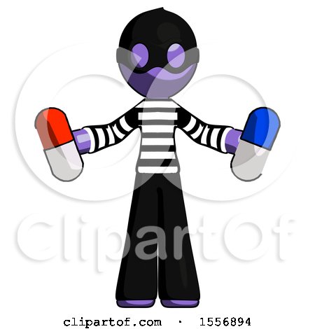 Purple Thief Man Holding a Red Pill and Blue Pill by Leo Blanchette