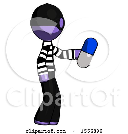 Purple Thief Man Holding Blue Pill Walking to Right by Leo Blanchette