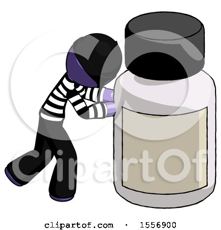 Purple Thief Man Pushing Large Medicine Bottle by Leo Blanchette