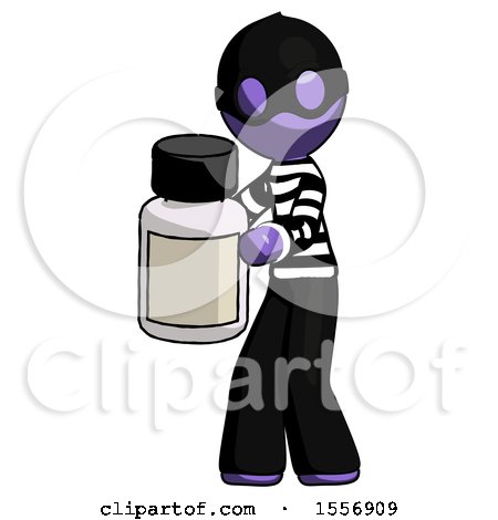 Purple Thief Man Holding White Medicine Bottle by Leo Blanchette