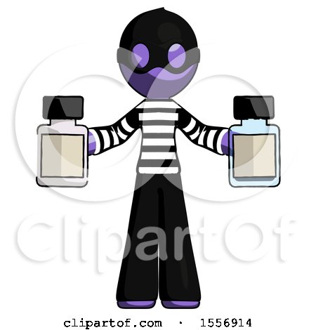 Purple Thief Man Holding Two Medicine Bottles by Leo Blanchette