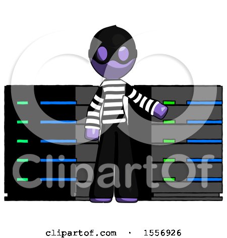Purple Thief Man with Server Racks, in Front of Two Networked Systems by Leo Blanchette