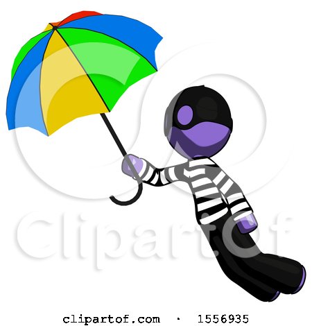Purple Thief Man Flying with Rainbow Colored Umbrella by Leo Blanchette