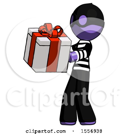 Purple Thief Man Presenting a Present with Large Red Bow on It by Leo Blanchette