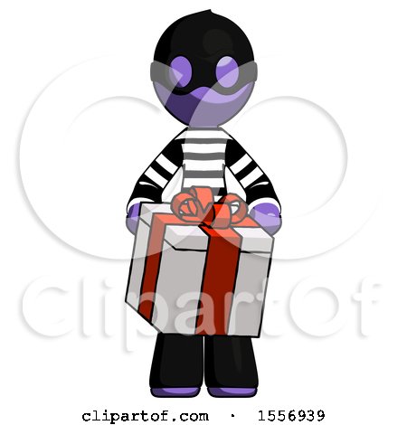 Purple Thief Man Gifting Present with Large Bow Front View by Leo Blanchette