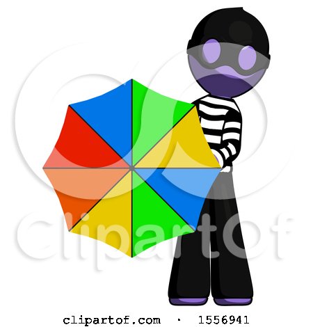 Purple Thief Man Holding Rainbow Umbrella out to Viewer by Leo Blanchette