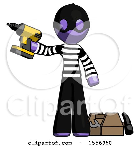 Purple Thief Man Holding Drill Ready to Work, Toolchest and Tools to Right by Leo Blanchette