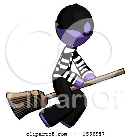 Purple Thief Man Flying on Broom by Leo Blanchette