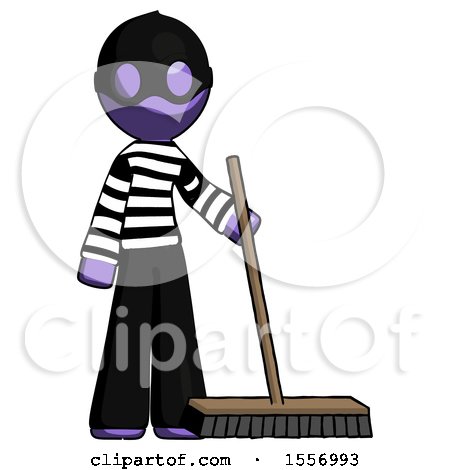 Purple Thief Man Standing with Industrial Broom by Leo Blanchette