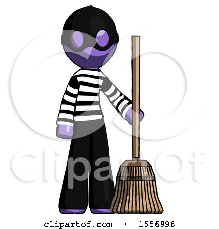 Purple Thief Man Standing with Broom Cleaning Services by Leo Blanchette