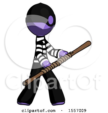 Purple Thief Man Holding Bo Staff in Sideways Defense Pose by Leo Blanchette