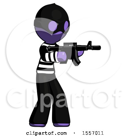 Purple Thief Man Shooting Automatic Assault Weapon by Leo Blanchette