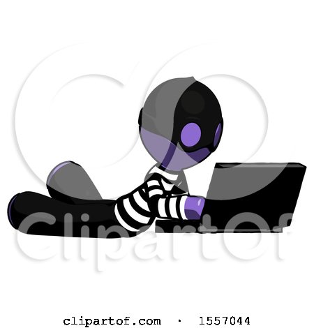 Purple Thief Man Using Laptop Computer While Lying on Floor Side Angled View by Leo Blanchette