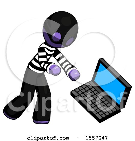 Purple Thief Man Throwing Laptop Computer in Frustration by Leo Blanchette