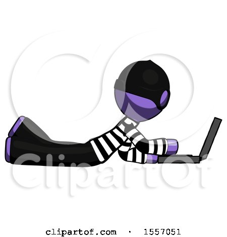 Purple Thief Man Using Laptop Computer While Lying on Floor Side View by Leo Blanchette