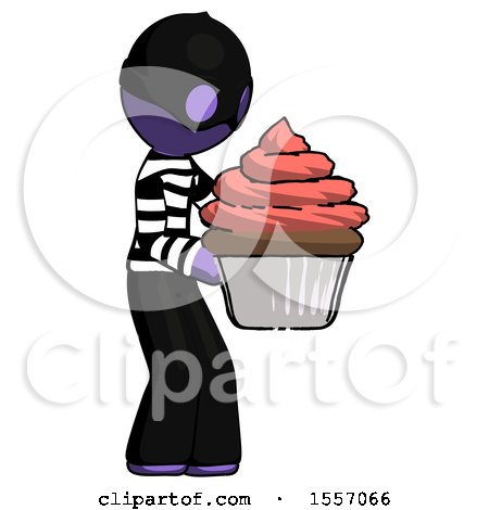 Purple Thief Man Holding Large Cupcake Ready to Eat or Serve by Leo Blanchette