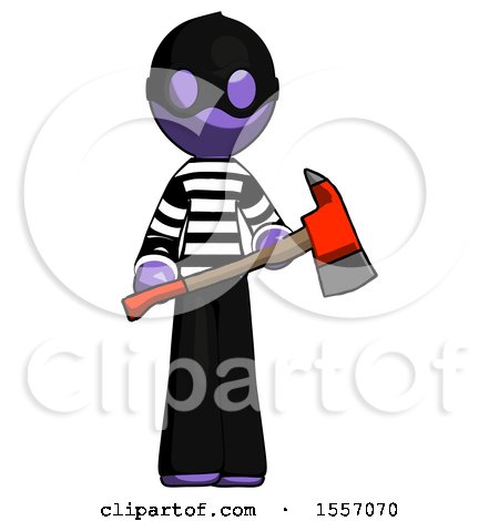 Purple Thief Man Holding Red Fire Fighter's Ax by Leo Blanchette