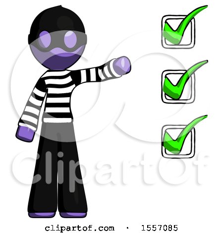 Purple Thief Man Standing by List of Checkmarks by Leo Blanchette