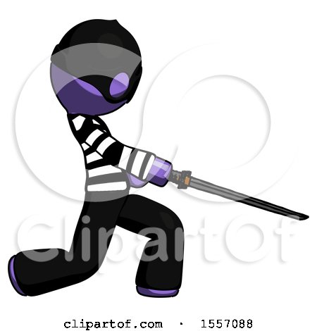 Purple Thief Man with Ninja Sword Katana Slicing or Striking Something by Leo Blanchette